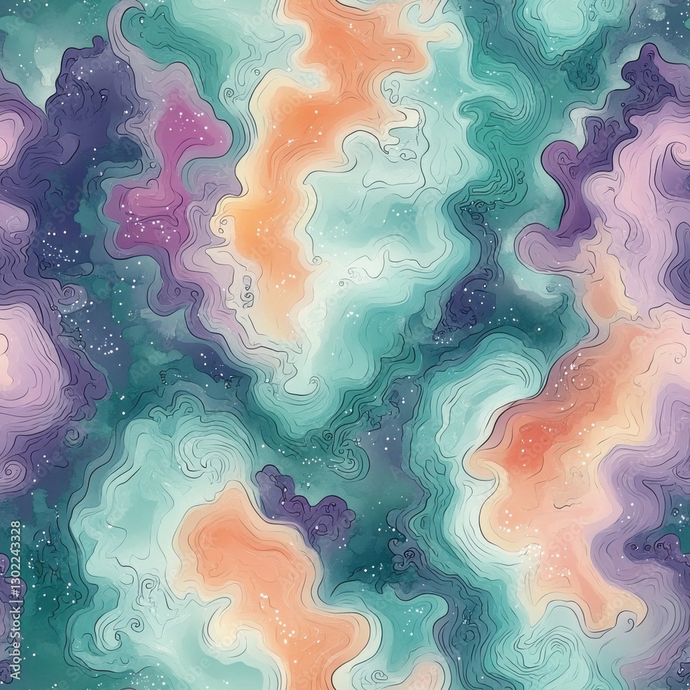 Poster whimsical watercolor doodles with gentle swirls and vibrant colors creating a dreamy atmosphere