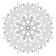 Hand-drawn Mandala Illustration. Black and White Line Art. Geometric Drawing for Focus and Relaxation