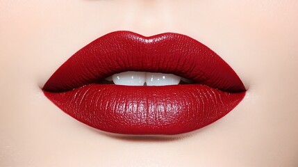 Obraz premium Close-up of Deep Red Matte Lipstick AI Generated