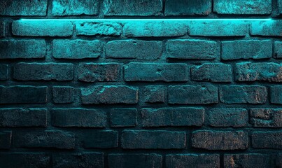 Fototapeta premium neon turquoise light border on a dark brick wall background