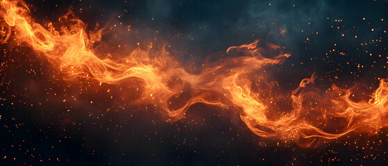 Fototapeta premium Fiery abstract swirls, dark background, energy