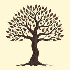 Hand drawn tree with roots flat vector illustration lino cut