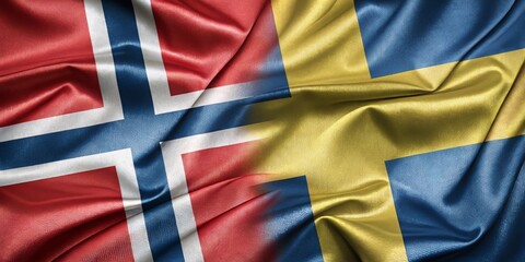 Fototapeta premium Silky Norwegian and Swedish Flags Seamlessly Merged in Harmony