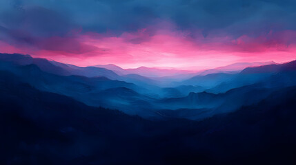Obraz premium Twilight sky painted with mysterious dark blue and glowing pink hues blending seamlessly in a surreal landscape