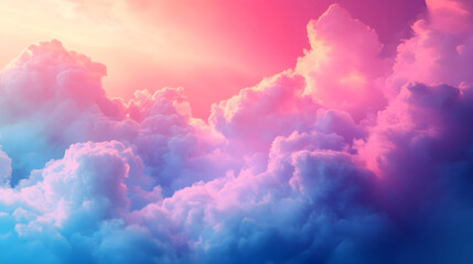 Vivid sapphire blue fading into intense fuchsia pink with dreamlike ethereal clouds illuminated by an otherworldly light