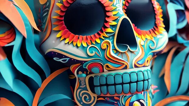 Colorful Sugar Skull with Floral Patterns and Vibrant Background Design