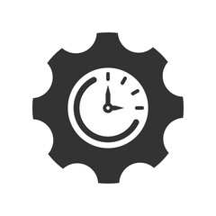 Gear Clock Icon. Modern icon featuring gear with clock. Symbolizing time management, precision, and efficiency.