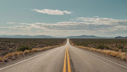 create a vibrant background featuring a straight road that stretches into the horizon, rendered in a colorful thick line drawing style with bold strokes, reminiscent of a whimsical illustration, where