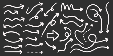 Elegant arrows doodles set for business plan, presentation and education. Sign and symbol Black And White Hand drawn arrow collection.