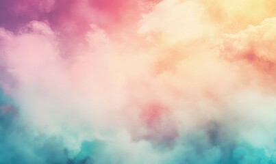 Abstract background with pastel colors, clouds and smoke, blurred and soft edges, watercolor-like texture, creating a dreamy atmosphere with golden hour lighting