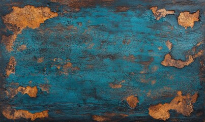 Dark turquoise wooden background with an old wood texture. Abstract dark blue and brown grunge backdrop