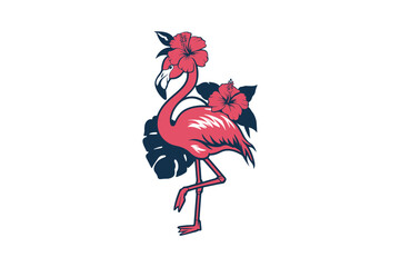 Flamingo with Floral Crown Design VECTOR
