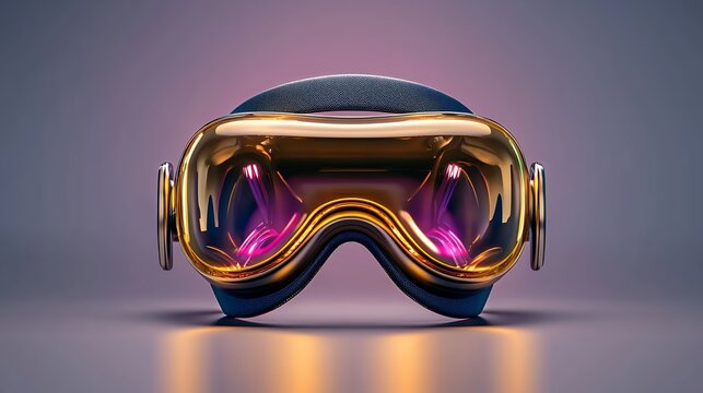 Futuristic Gold And Purple Goggles On Reflective Surface