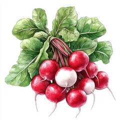 Watercolor Illustration of a Bunch of Radishes