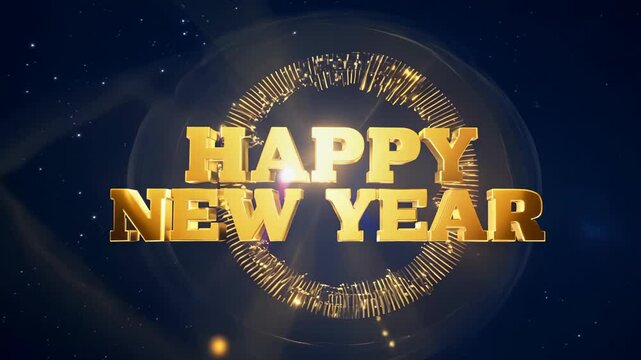 Vibrant Happy New Year Celebration with Gold Letters and Stars