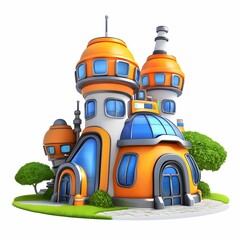 Colorful cartoonish futuristic building design.