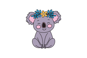 Fototapeta premium Adorable Koala with Floral Crown Design VECTOR
