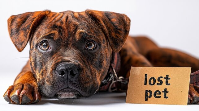 Lost Brindle Puppy with Cardboard Sign