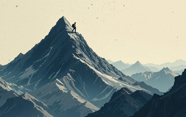 climber at Ice and Snow Minimalist Mountain Scene