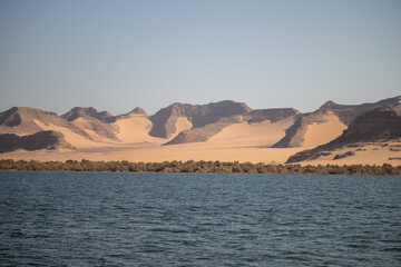 Beautiful nature landscape on Lake Nasser, Aswan, Egypt