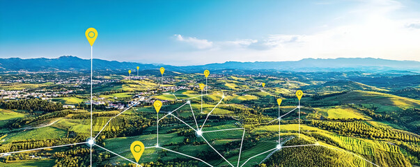 Rural network map, aerial view