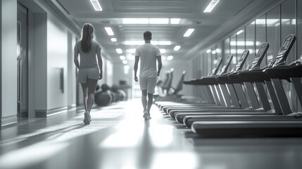 A cardiac rehabilitation center where patients exercise under medical supervision, their heart rates monitored in real-time. Created with generative AI.