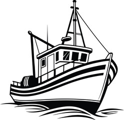 Fishing Boat Silhouette, Vector Design, Fishing Boat Icon