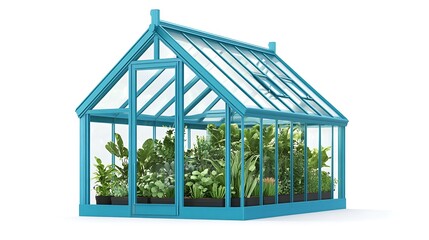 Obraz premium Teal Greenhouse 3D Render: Lush Indoor Plants Thriving AI Generated