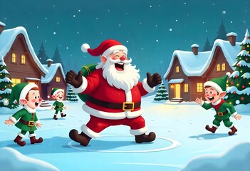 Santa Claus Playing with Children in the Snow – A Merry Christmas Scene