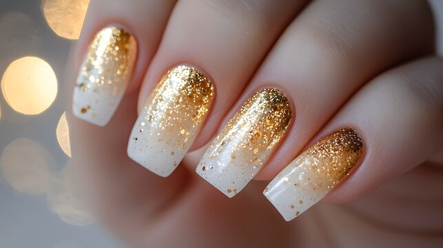 91. A luxurious gradient shifting from shimmering gold to soft pearl white for an elegant touch