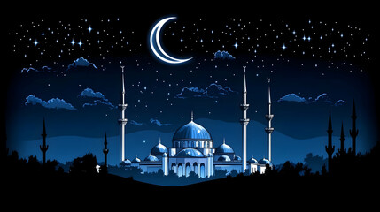 Obraz premium Night Mosque Crescent Moon Stars (1)