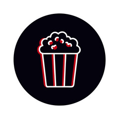 Popcorn in striped bucket on black background