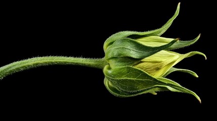 A time-lapse-inspired image of a sunflower bud gradually opening.