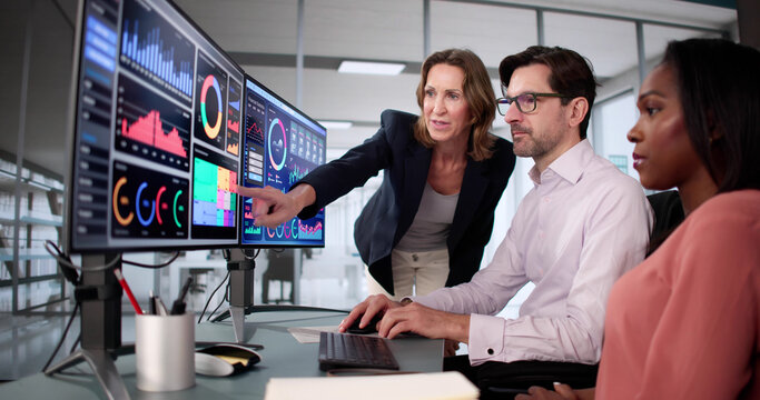 Diverse group of students learning business analytics