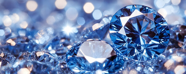 Sparkling blue diamonds, bokeh background