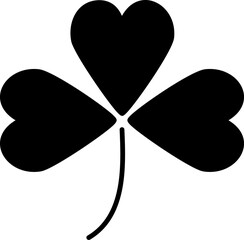 Black silhouette of a three-leaf clover with heart-shaped leaves