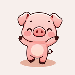 Cute Kawaii Cartoon Pig Illustration Adorable Chibi Pink Piggy Image for Wallpaper, Stickers, and Character Design