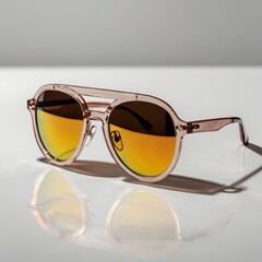 Trendy sunglasses with a reflection effect, placed on a pure white backdrop.
