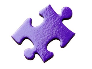 Purple puzzle piece, isolated on a transparent background, PNG