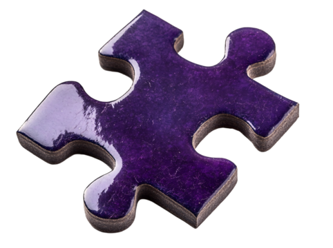 Purple puzzle piece, isolated on a transparent background, PNG