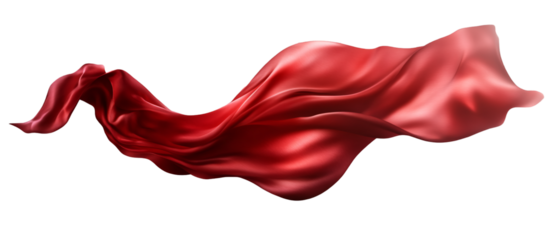 Red silk cloth flying on a transparent background, vector illustration. PNG