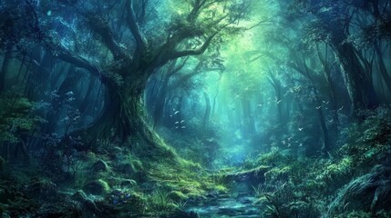 Fototapeta premium Enchanted Forest: A Mystical Journey Through Lush Greenery