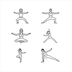 Yoga Pose Vector Illustrations Bundle Women in Various Asanas on White Background