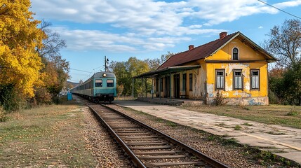 Obraz premium Autumn train at old station
