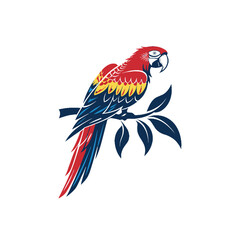 Scarlet Macaw bird silhouette logo vector line art logo design
