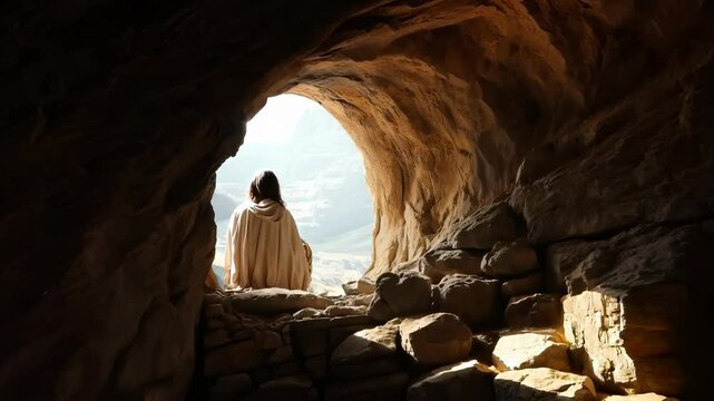Resurrection video: Jesus Christ rebirth, tomb opening, divine hope, awakening faith renewal, Easter miracle, sacred cave, holy narrative, Christian tradition, Holy Sepulchre, Jerusalem sanctity.
