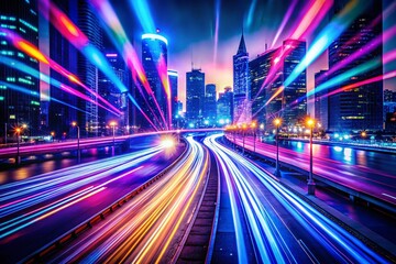 Fototapeta premium Abstract Night Photography: Diagonal Blurred Lights, Urban Cityscape, Bokeh Background