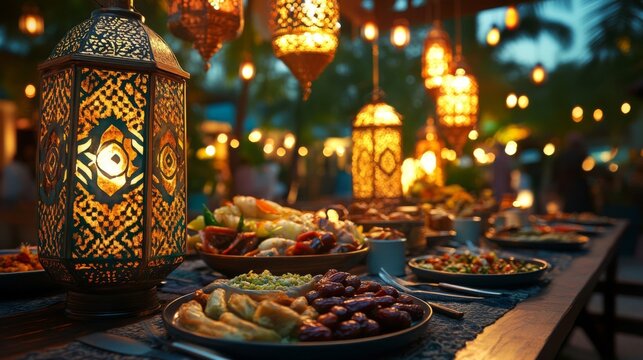 Festive Ramadan Dinner Table With Lanterns