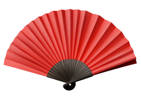 Red paper fan, Chinese New Year elements, transparent background, PNG