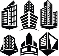 Obraz premium Skyscraper silhouettes in dynamic angles in vector design for architecture and urban development